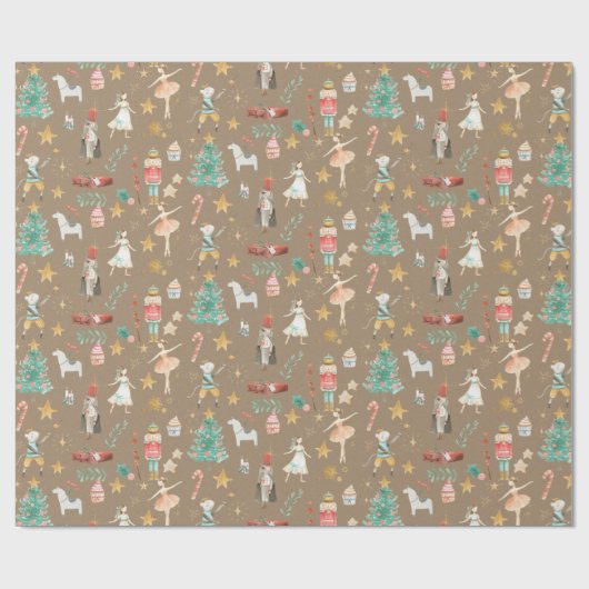 Rustic Kraft Alles Nutcracker Small Pattern Cadeaupapier (Vlak)