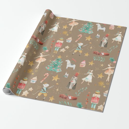 Rustic Kraft Alles Nutkraker Kerstmis 2 Cadeaupapier (Uitgerold)