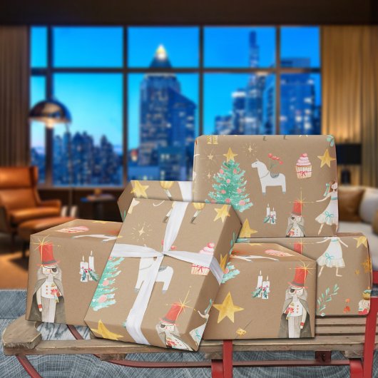 Rustic Kraft Alles Nutkraker Kerstmis Inpakpapier Vel