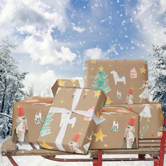 Rustic Kraft Alles Nutkraker Kerstmis Inpakpapier Vel