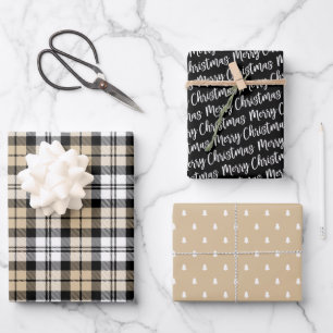 Rustic Kraft and Black Watch Pset Merry Kerstmis Inpakpapier Vel