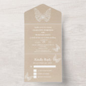 Rustic Kraft and Butterfly Wedding All In One Uitnodiging (Binnen)