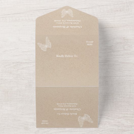 Rustic Kraft and Butterfly Wedding All In One Uitnodiging (Buitenkant)