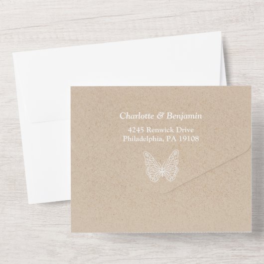 Rustic Kraft and Butterfly Wedding All In One Uitnodiging (Achterkant)