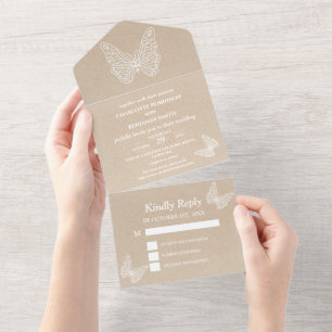 Rustic Kraft and Butterfly Wedding All In One Uitnodiging