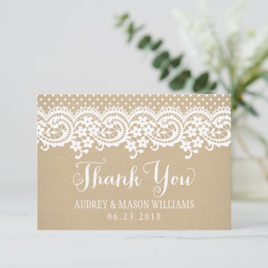 Rustic Kraft and Lace Wedding Monogram Bedankkaart (Staand voorkant)