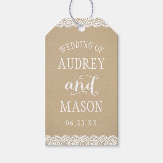 Rustic Kraft and Lace Wedding Monogram Cadeaulabel (Voorkant)