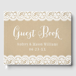 Rustic Kraft and Lace Wedding Monogram Gastenboek