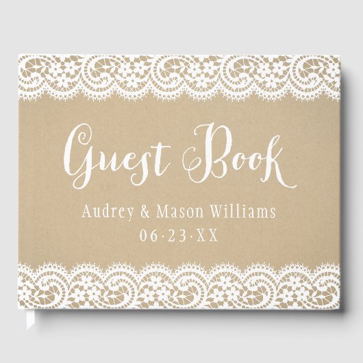 Rustic Kraft and Lace Wedding Monogram Gastenboek (Voorkant)