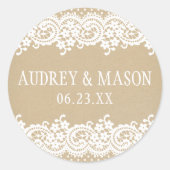 Rustic Kraft and Lace Wedding Monogram Ronde Sticker (Voorkant)