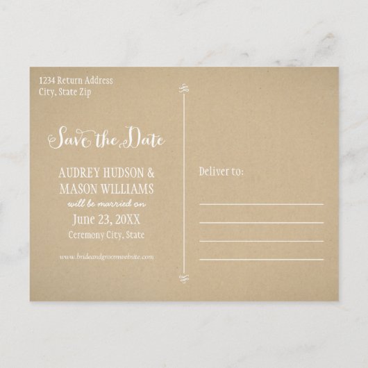 Rustic Kraft and Lace Wedding Photo Save the Date Aankondigingskaart (Achterkant)