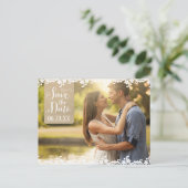 Rustic Kraft and Lace Wedding Photo Save the Date Aankondigingskaart (Staand voorkant)