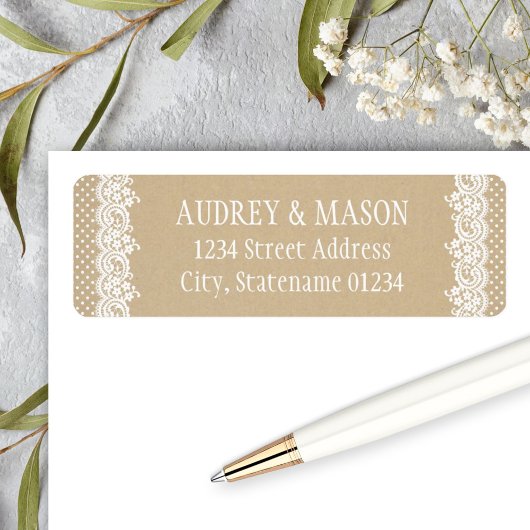 Rustic Kraft and Lace Wedding Return Address Etiket