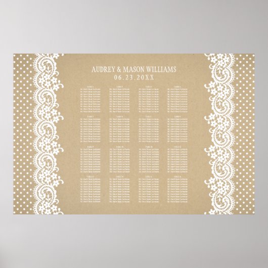 Rustic Kraft and Lace Wedding Seating Seating Poster (Voorkant)