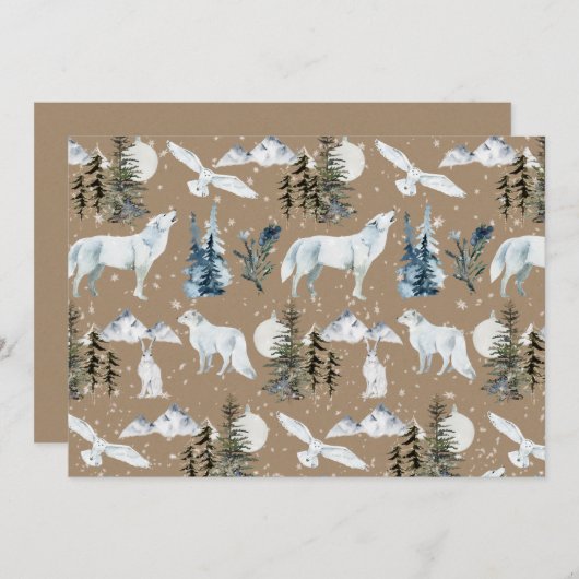 Rustic Kraft Arctic Hare Wolf Fox Snowy Owl Blank Kaart (Voorkant / Achterkant)