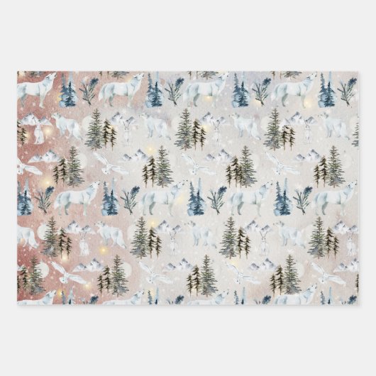 Rustic Kraft Arctic Hare Wolf Fox Snowy Owl Inpakpapier Vel (Voorkant 3)