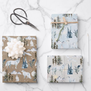 Rustic Kraft Arctic Hare Wolf Fox Snowy Owl Inpakpapier Vel
