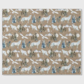 Rustic Kraft Arctic Hare Wolf Fox Snowy Owl Wrappi Cadeaupapier (Vlak)