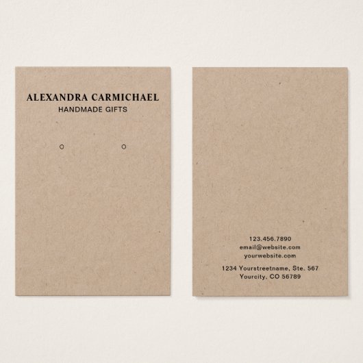 Rustic Kraft Artisan Earring Jewelry Display Kaart (Voorkant /achterkant)