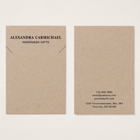 Rustic Kraft Artisan Ketting Jewelry Display Kaart (Voorkant /achterkant)