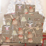 Rustic Kraft Baby First Christmas Animals Naam toe Inpakpapier Vel<br><div class="desc">Een prachtig kerstblad voor baby's eerste kerstinpakpapier voor de vakantie met waterverf verfde baby als de rode vos, een wasbeer, een rendier, een uil en een baby beer op de Noordpool op een achtergrond van kraftkleurpapier. Het gezegde op de krant luidt: "Mijn eerste kerstmis" of het kan worden veranderd in...</div>