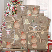 Rustic Kraft Baby First Christmas Animals Naam toe Inpakpapier Vel