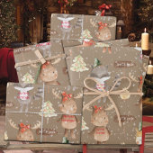 Rustic Kraft Baby First Christmas Animals Naam toe Inpakpapier Vel