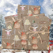 Rustic Kraft Baby First Christmas Animals Naam toe Inpakpapier Vel