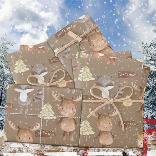 Rustic Kraft Baby First KerstWinter Animals Inpakpapier Vel