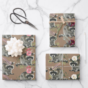 Rustic Kraft Baby Racoons geprezen voor een partij Inpakpapier Vel