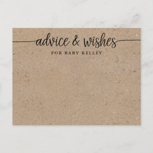 Rustic Kraft Baby shower Advice en wenst Kaart