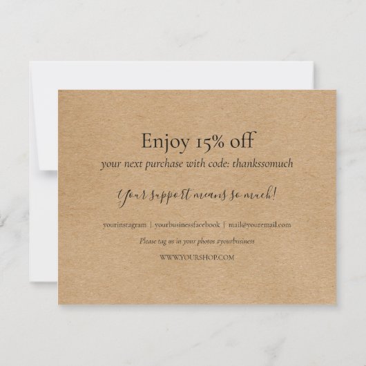 Rustic Kraft bedankt voor de Kaart voor de korting (Achterkant)