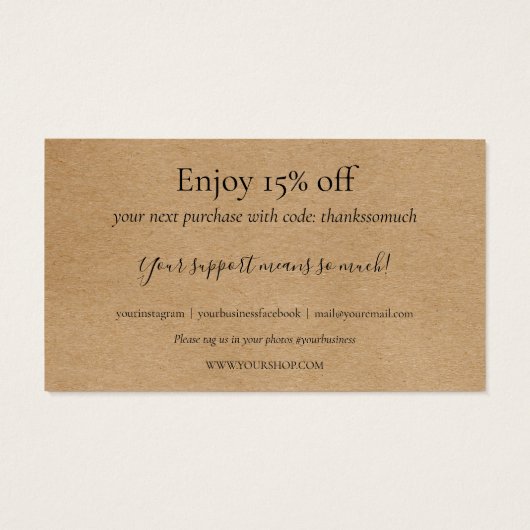Rustic Kraft bedankt voor de Kaart voor de korting (Achterkant)