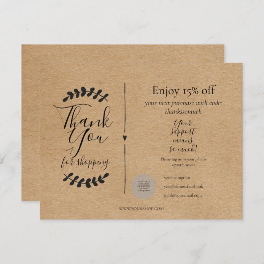 Rustic Kraft bedankt voor de korting op winkels (Voorkant / Achterkant)