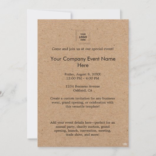 Rustic Kraft Bedrijfs Event Branding Design Kaart (Voorkant)