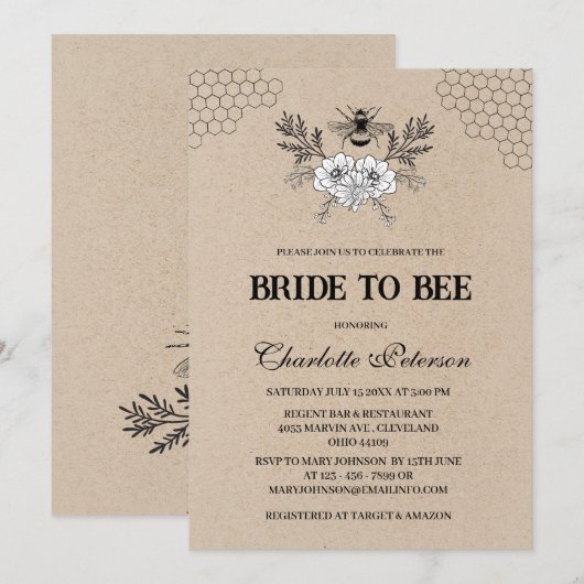 Rustic Kraft Bee Thed Vrijgezellenfeest Kaart (Voorkant / Achterkant)