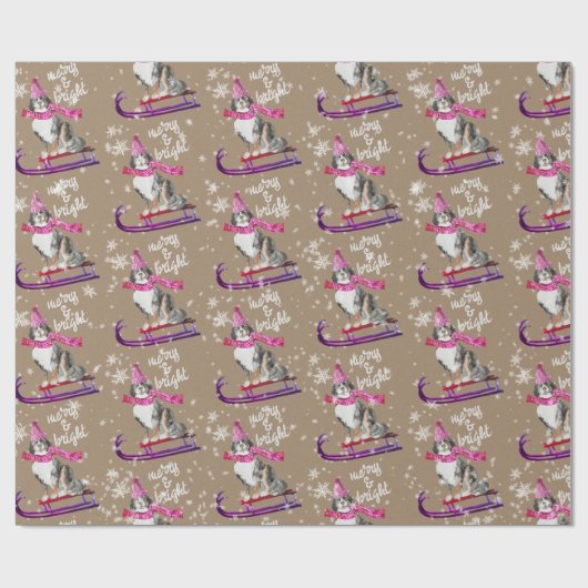 Rustic Kraft Bernese Dog Sledding voor Kerstmis Cadeaupapier (Vlak)