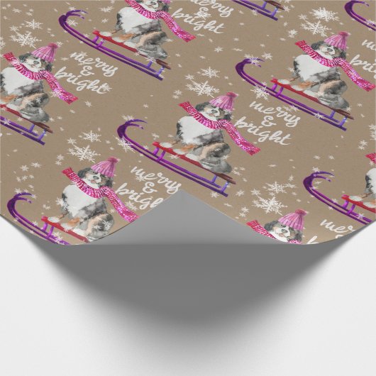 Rustic Kraft Bernese Dog Sledding voor Kerstmis Cadeaupapier (Hoek)