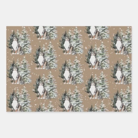 Rustic Kraft Bernese Dogs Being Naughty & Nice Inpakpapier Vel (Voorkant 3)