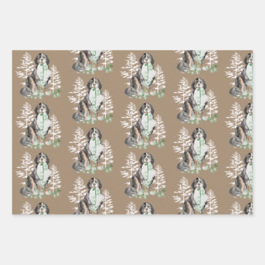 Rustic Kraft Bernese Dogs Being Naughty & Nice Inpakpapier Vel (Voorkant 2)