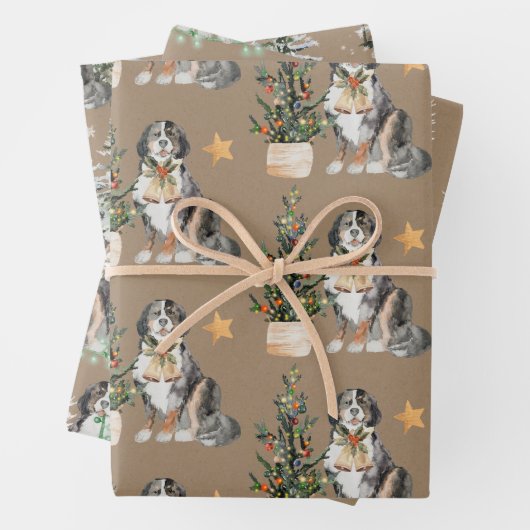 Rustic Kraft Bernese Dogs Being Naughty & Nice Inpakpapier Vel (In situ)