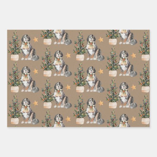 Rustic Kraft Bernese Dogs Being Naughty & Nice Inpakpapier Vel (Voorkant)