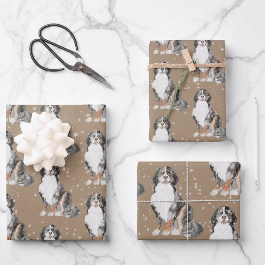 Rustic Kraft Bernese Dogs Slaping Around Wrapping Inpakpapier Vel (Voorkant)