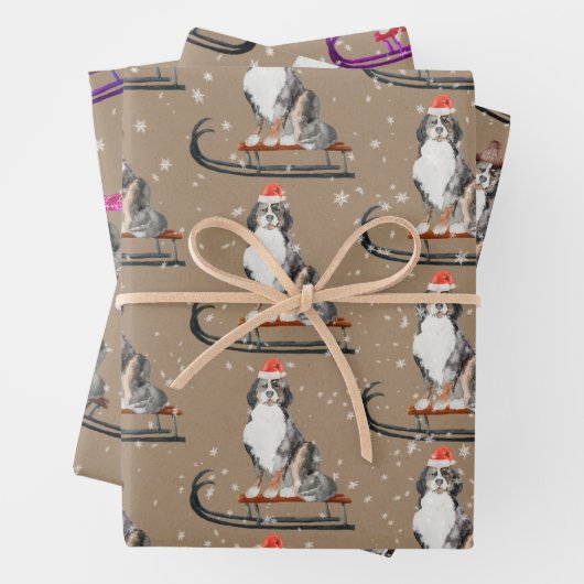 Rustic Kraft Bernese Dogs Slaping omheen Inpakpapier Vel (In situ)