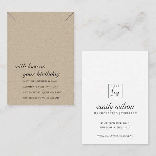 RUSTIC KRAFT BIRTHDAY GIFT KETTING DISPLAY KAART PLAATSKAARTJE (Voorkant / Achterkant)