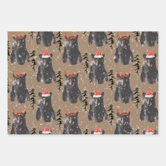 Rustic Kraft Black Beer kerstkubussen Inpakpapier Vel (Voorkant 2)