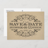 Rustic Kraft Black Flourish  Save the Date Aankondigingskaart (Voorkant / Achterkant)