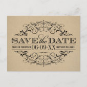 Rustic Kraft Black Flourish  Save the Date Aankondigingskaart (Voorkant)