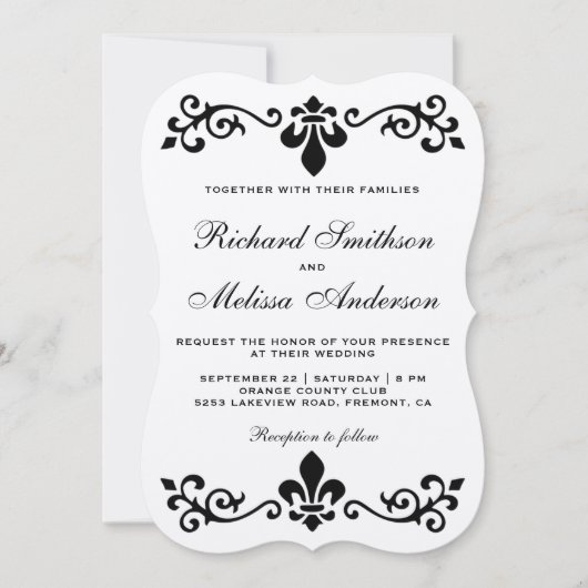 Rustic Kraft Black Flourish Wedding Invitation Kaart (Voorkant)