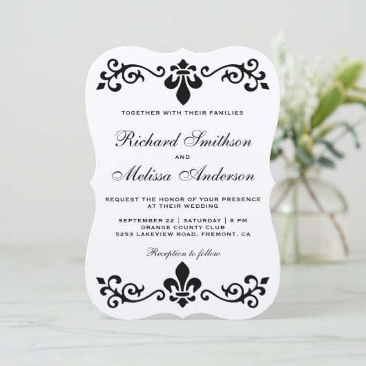 Rustic Kraft Black Flourish Wedding Invitation Kaart (Staand voorkant)